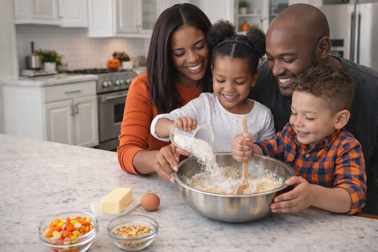 Family baking together